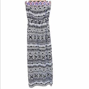 Xhilaration Strapless Western Black White Embroidered Aztec Print Maxi Dress